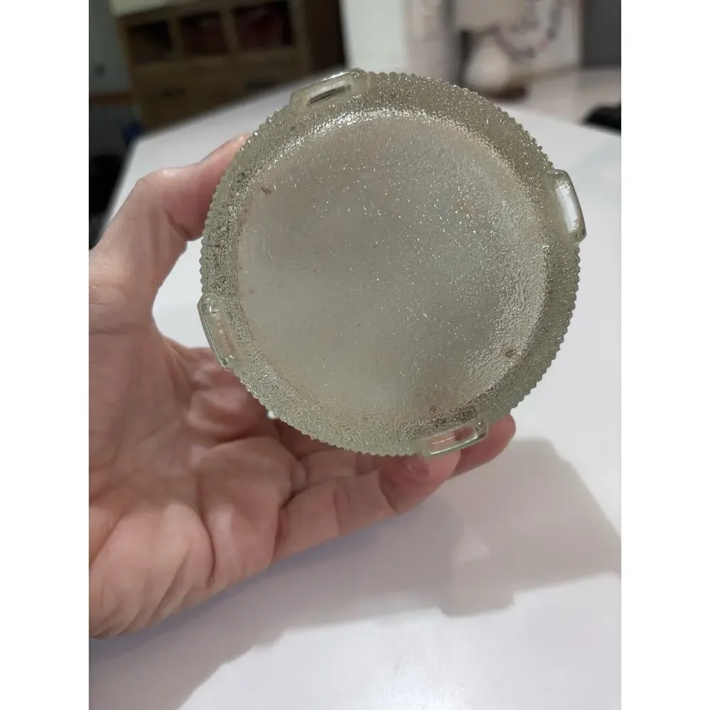 Vintage Glass Vanity Powder Jar Floral Lid Brass Rim Trinket Cottage Shabby Chic